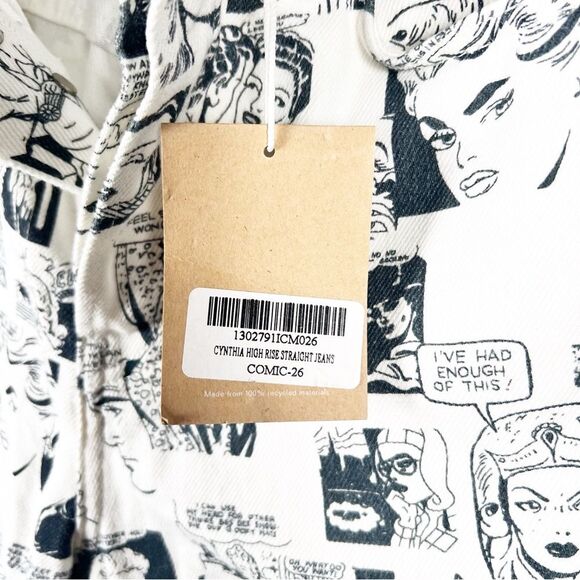 NWT Reformation Cynthia High Rise Straight Jeans in Black & White Comic Size 26 - Picture 8 of 11